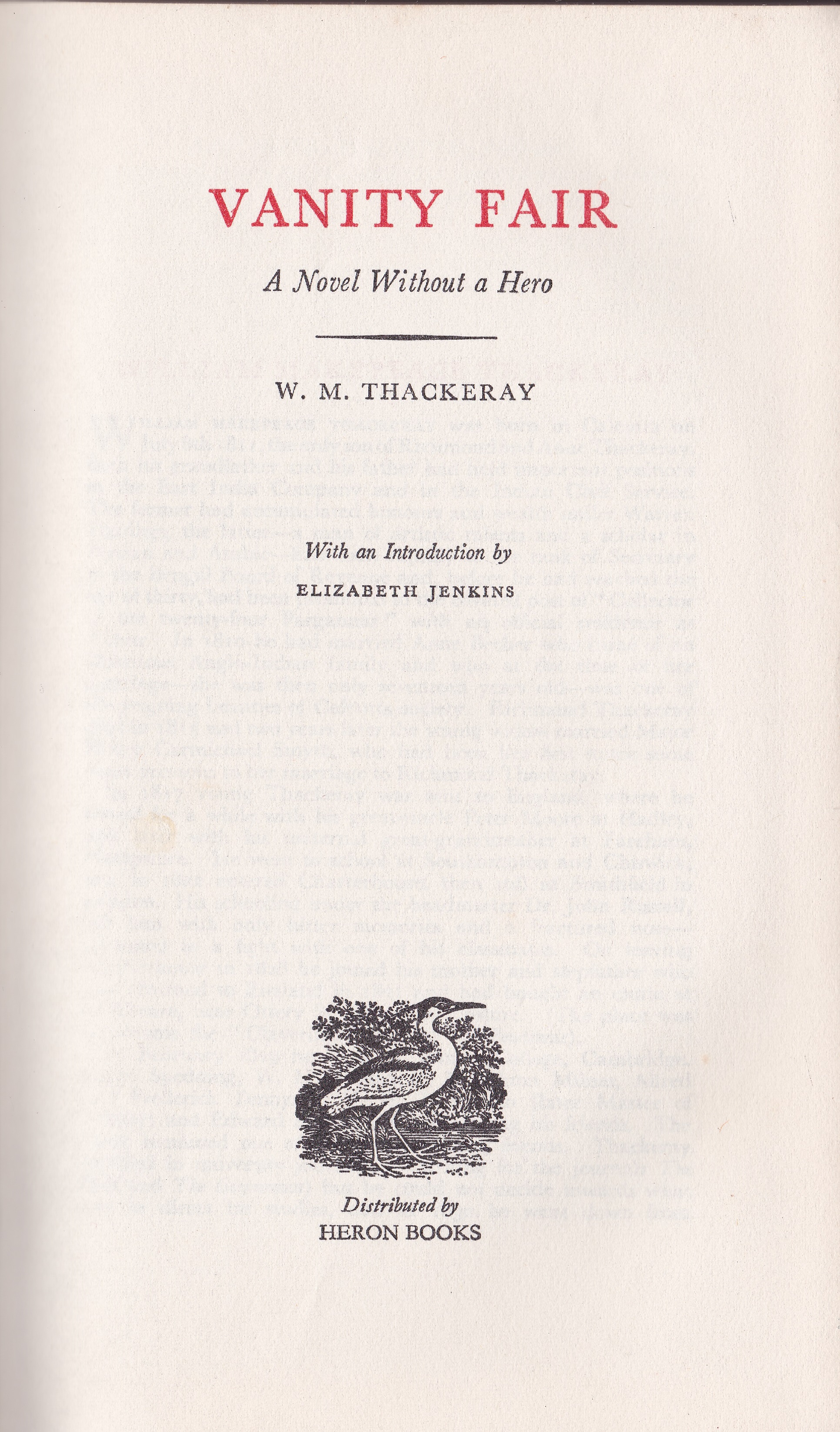 Secondhand Used Book - VANITY FAIR by W M Thackeray